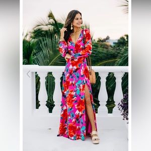 Lulus Pink Long Sleeve Floral Maxi Dress